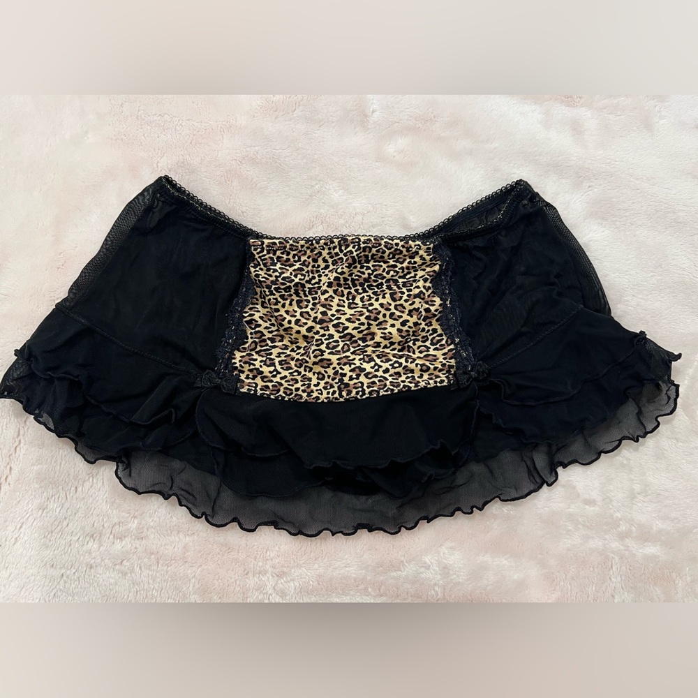 APT.9 Black & Leopard print Mini Mesh Skirt with panty attached
